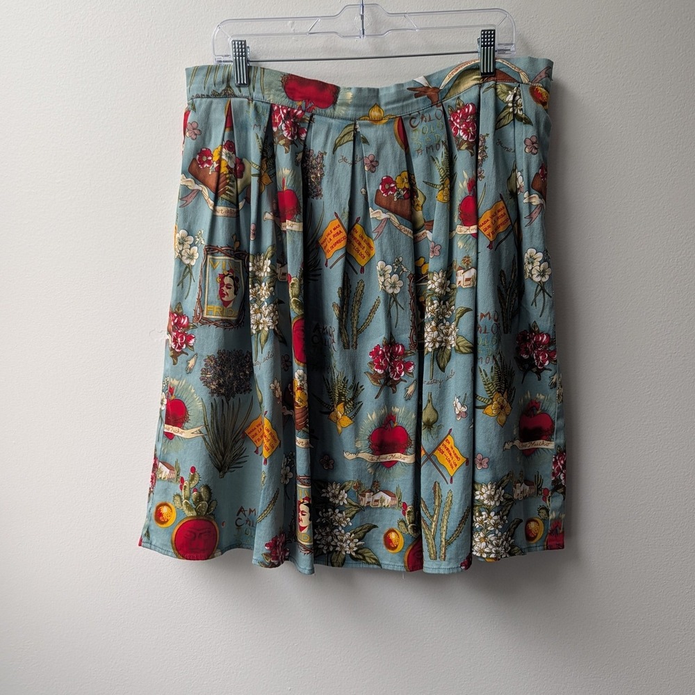 Grace Karin A-Line Skirt Blue Frida Kahlo Sacred Heart Print XL Novelty Print